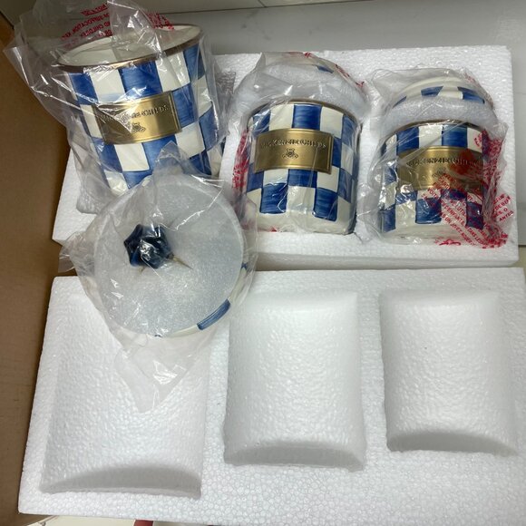 Mackenzie-Childs Set of 3 Royal Check Cannisters New in Box - Picture 4 of 6